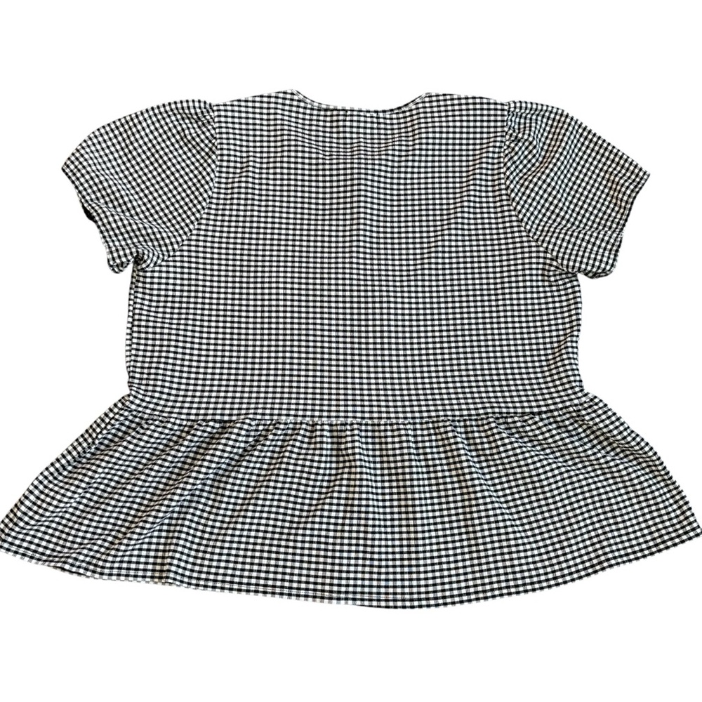 Frankee & Skylarr Black Gingham Short Sleeve Open Tie Front Peplum Top Size 3X - Picture 3 of 8
